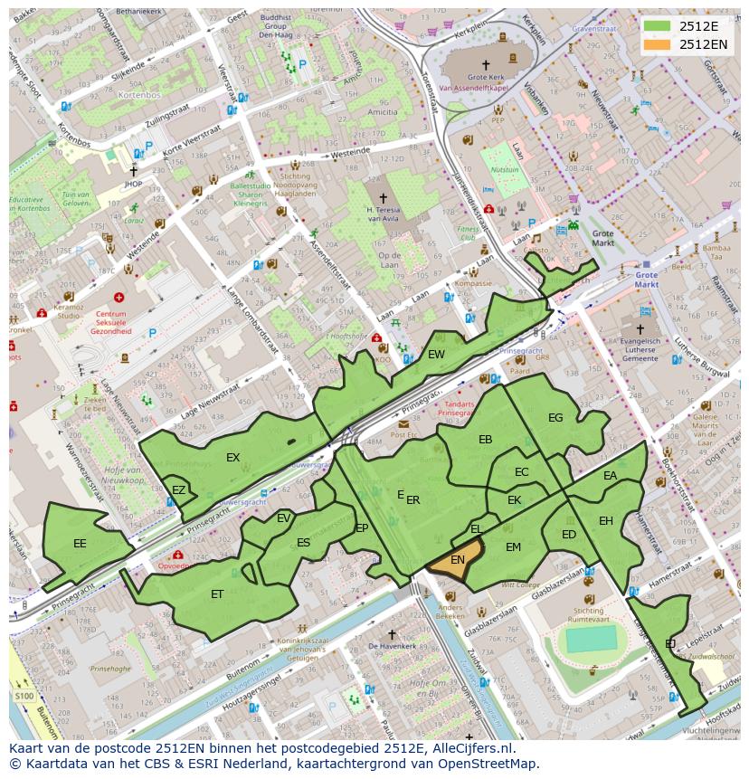 Afbeelding van het postcodegebied 2512 EN op de kaart.