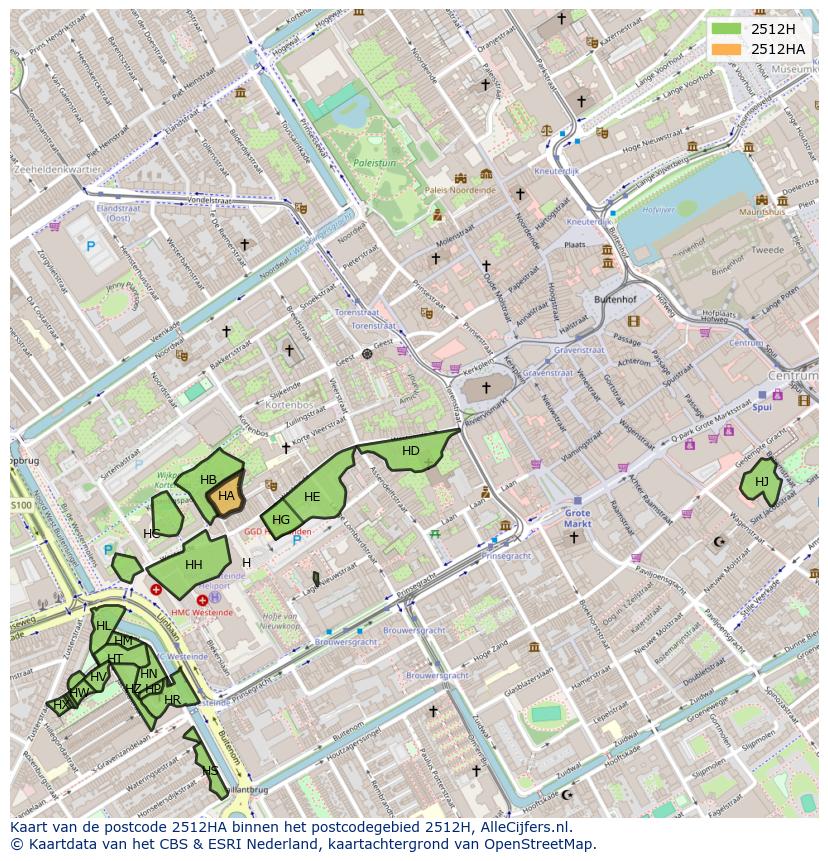 Afbeelding van het postcodegebied 2512 HA op de kaart.