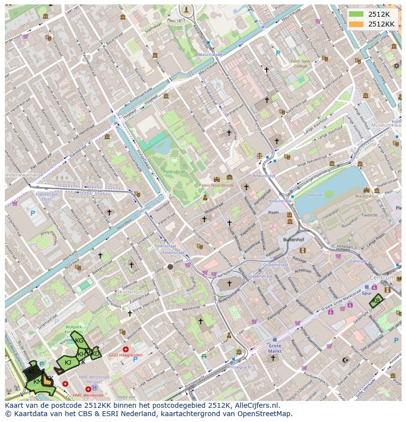 Afbeelding van het postcodegebied 2512 KK op de kaart.