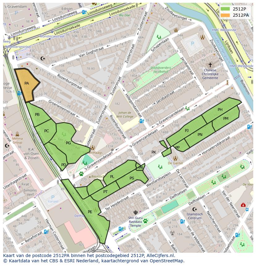 Afbeelding van het postcodegebied 2512 PA op de kaart.