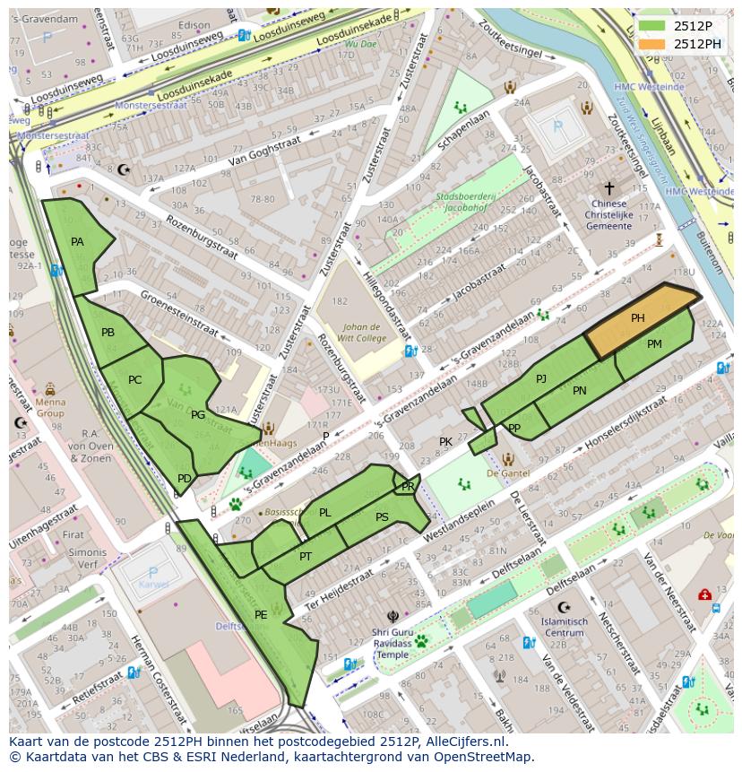 Afbeelding van het postcodegebied 2512 PH op de kaart.