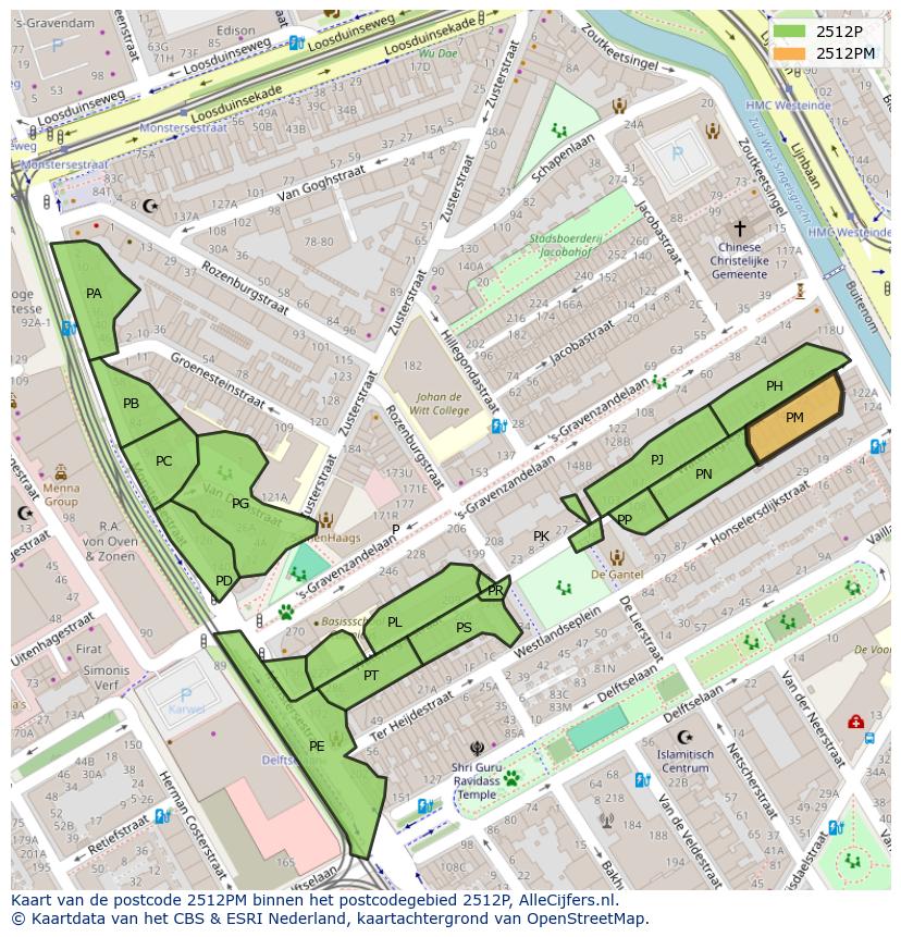 Afbeelding van het postcodegebied 2512 PM op de kaart.