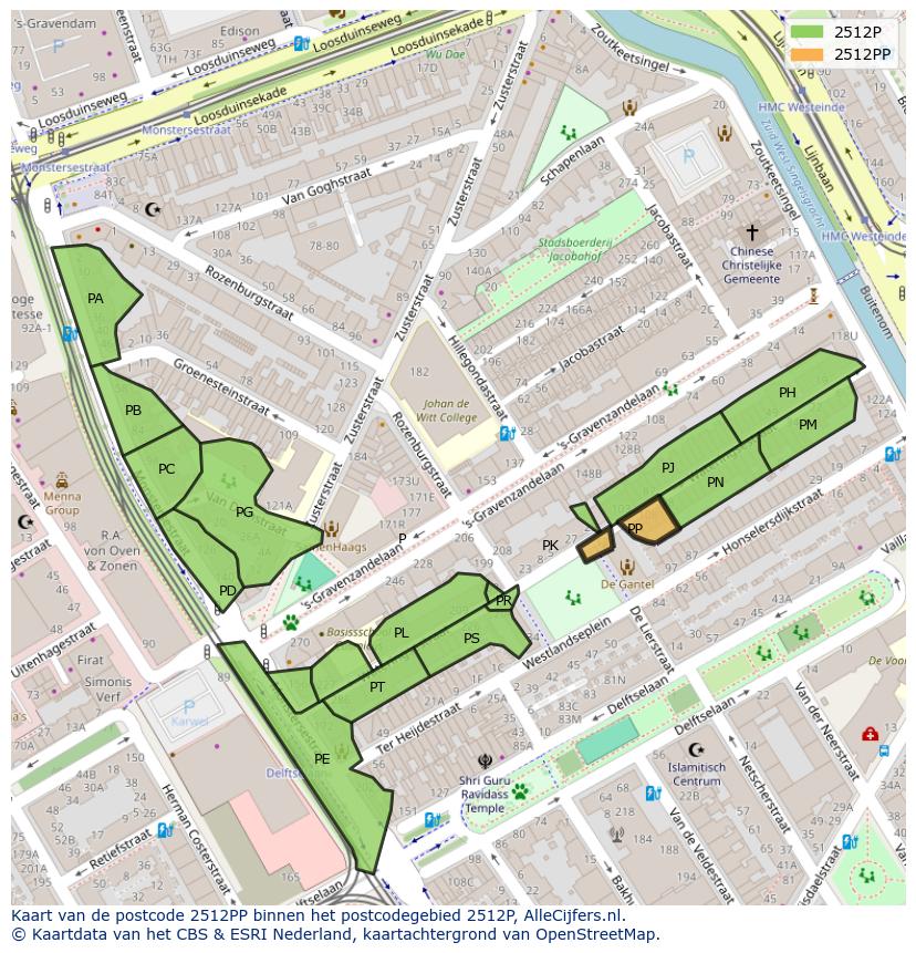 Afbeelding van het postcodegebied 2512 PP op de kaart.