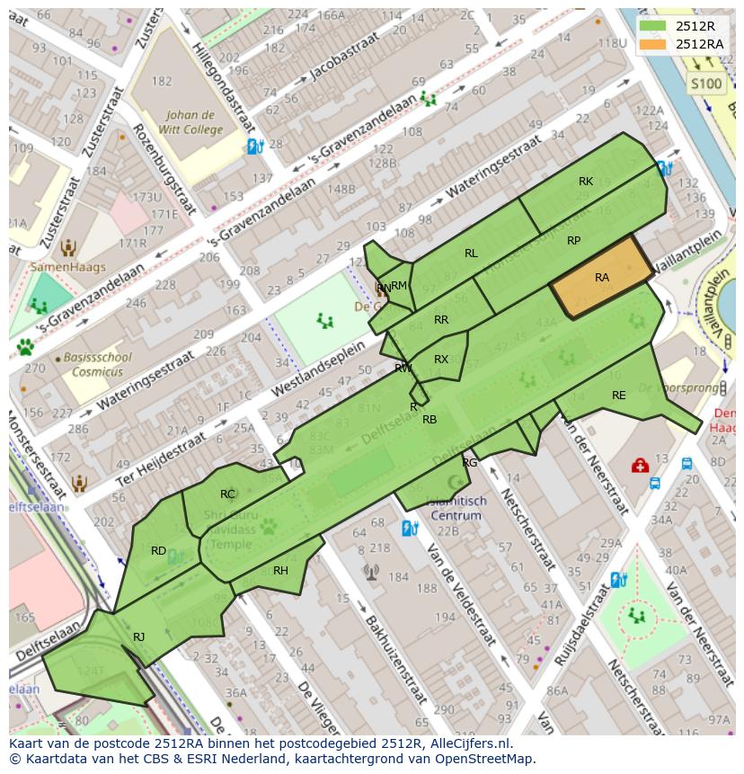 Afbeelding van het postcodegebied 2512 RA op de kaart.