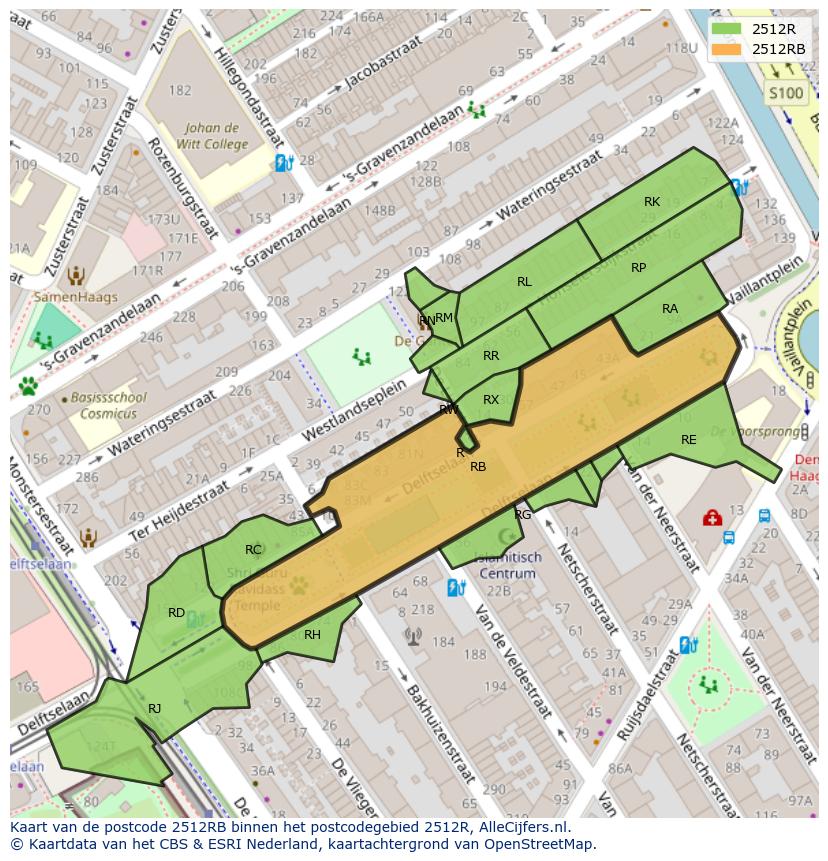 Afbeelding van het postcodegebied 2512 RB op de kaart.
