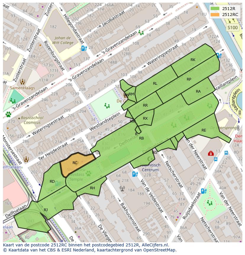 Afbeelding van het postcodegebied 2512 RC op de kaart.