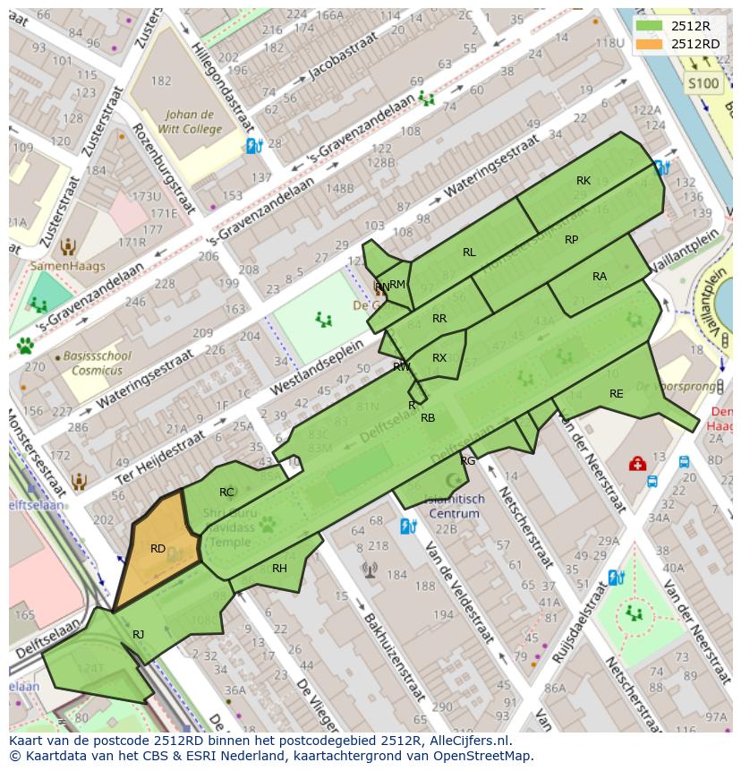 Afbeelding van het postcodegebied 2512 RD op de kaart.