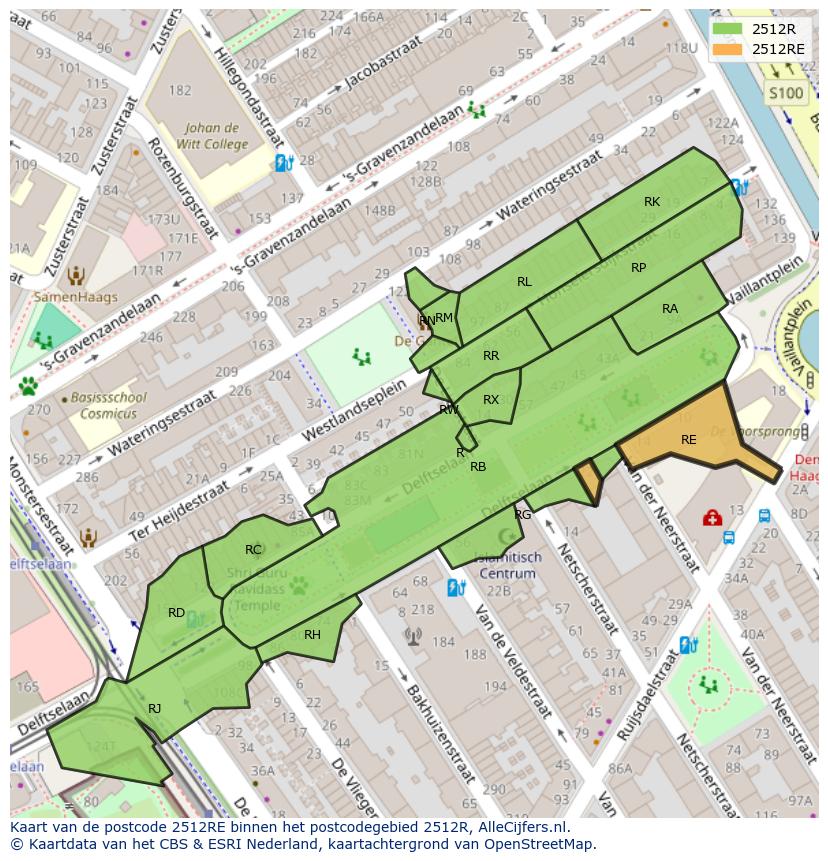 Afbeelding van het postcodegebied 2512 RE op de kaart.
