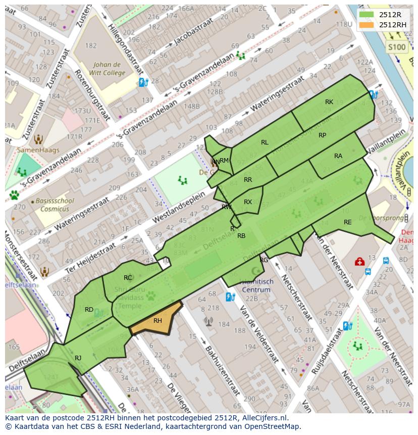 Afbeelding van het postcodegebied 2512 RH op de kaart.
