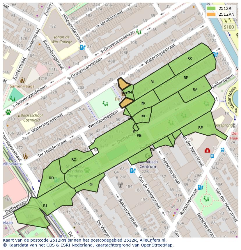 Afbeelding van het postcodegebied 2512 RN op de kaart.