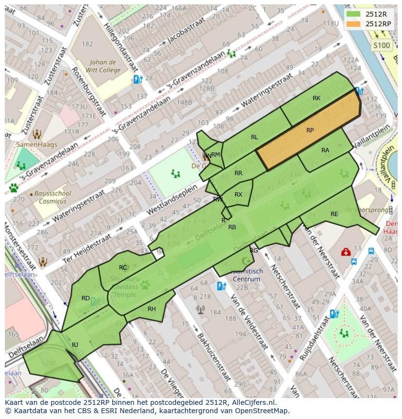 Afbeelding van het postcodegebied 2512 RP op de kaart.