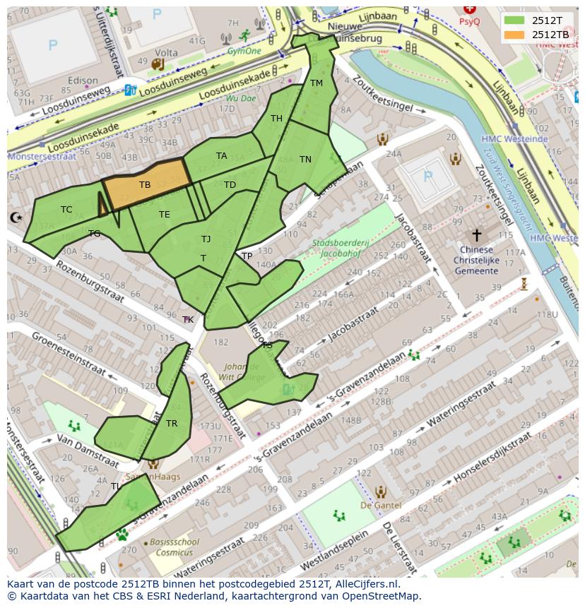 Afbeelding van het postcodegebied 2512 TB op de kaart.