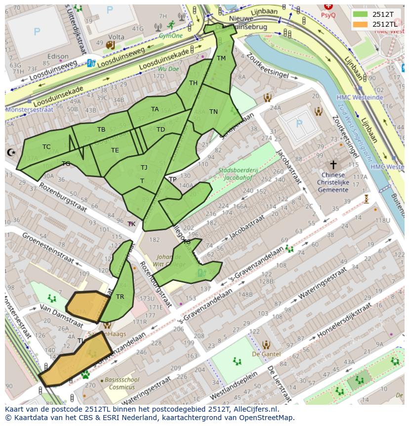 Afbeelding van het postcodegebied 2512 TL op de kaart.