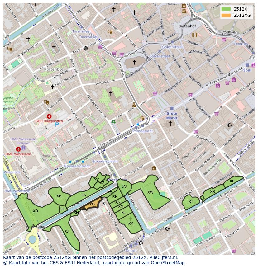 Afbeelding van het postcodegebied 2512 XG op de kaart.