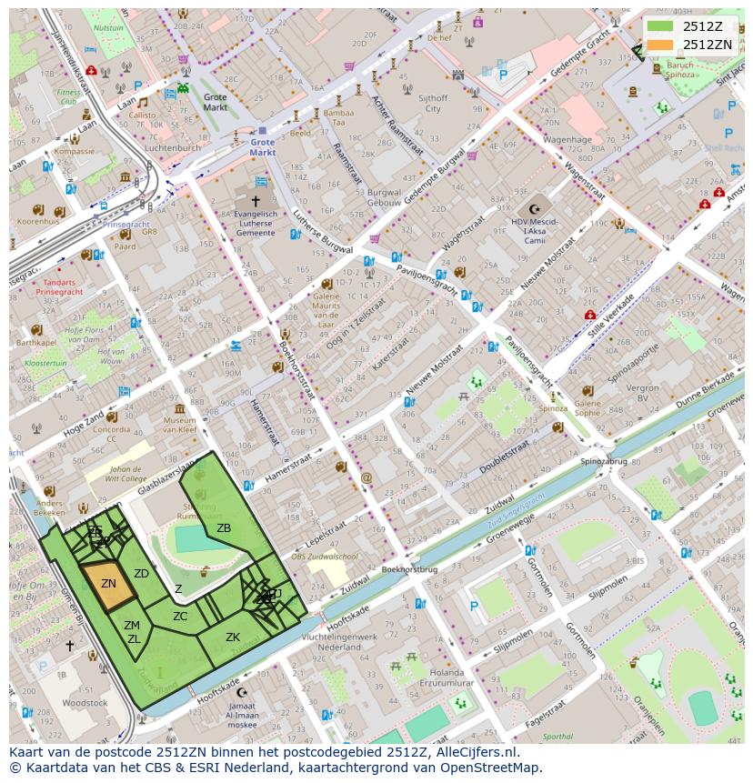 Afbeelding van het postcodegebied 2512 ZN op de kaart.