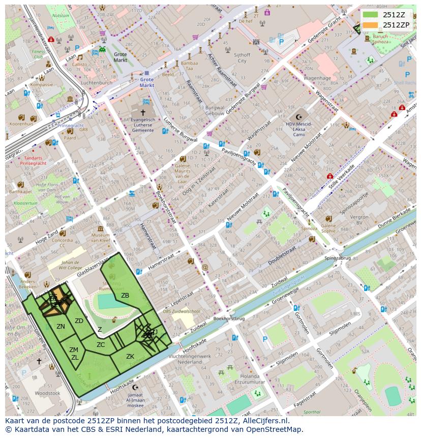 Afbeelding van het postcodegebied 2512 ZP op de kaart.