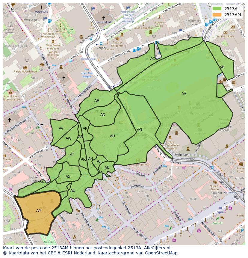 Afbeelding van het postcodegebied 2513 AM op de kaart.