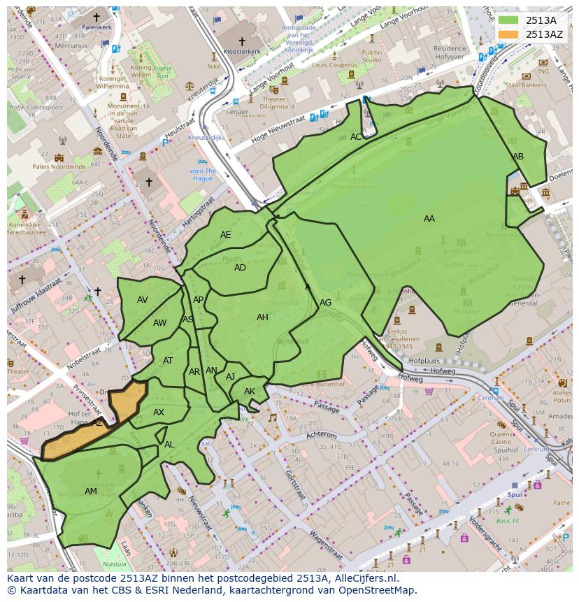 Afbeelding van het postcodegebied 2513 AZ op de kaart.