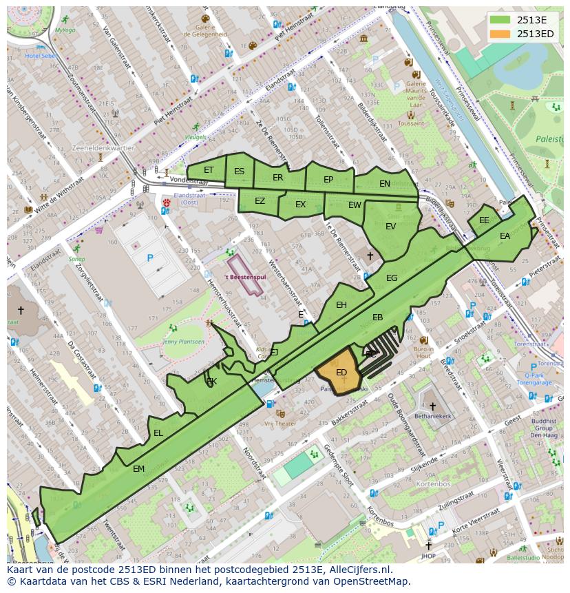 Afbeelding van het postcodegebied 2513 ED op de kaart.