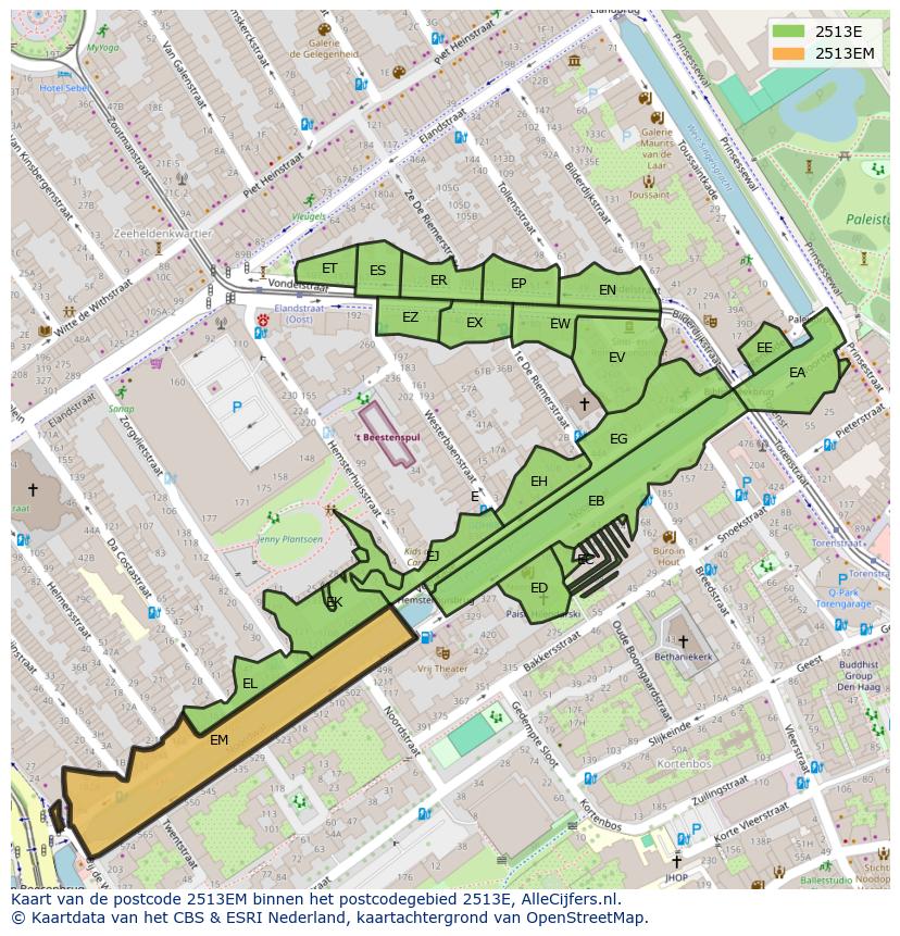 Afbeelding van het postcodegebied 2513 EM op de kaart.