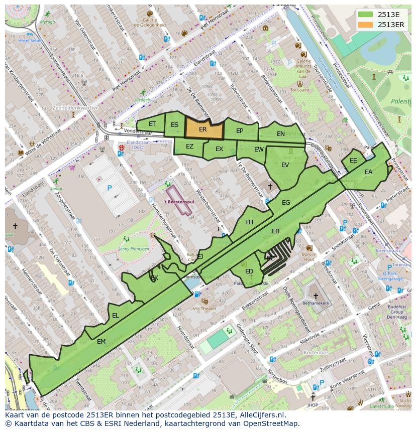 Afbeelding van het postcodegebied 2513 ER op de kaart.