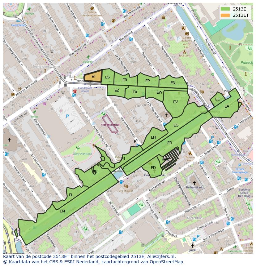 Afbeelding van het postcodegebied 2513 ET op de kaart.