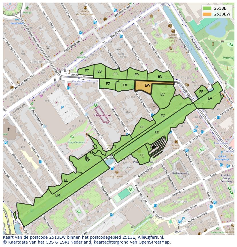 Afbeelding van het postcodegebied 2513 EW op de kaart.