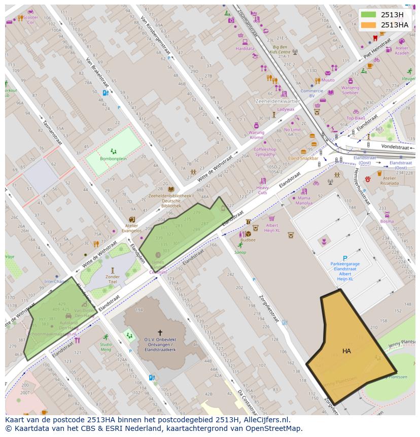 Afbeelding van het postcodegebied 2513 HA op de kaart.