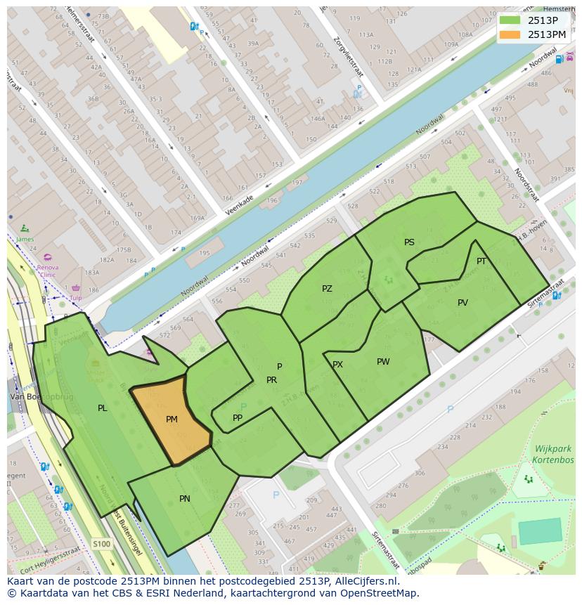 Afbeelding van het postcodegebied 2513 PM op de kaart.