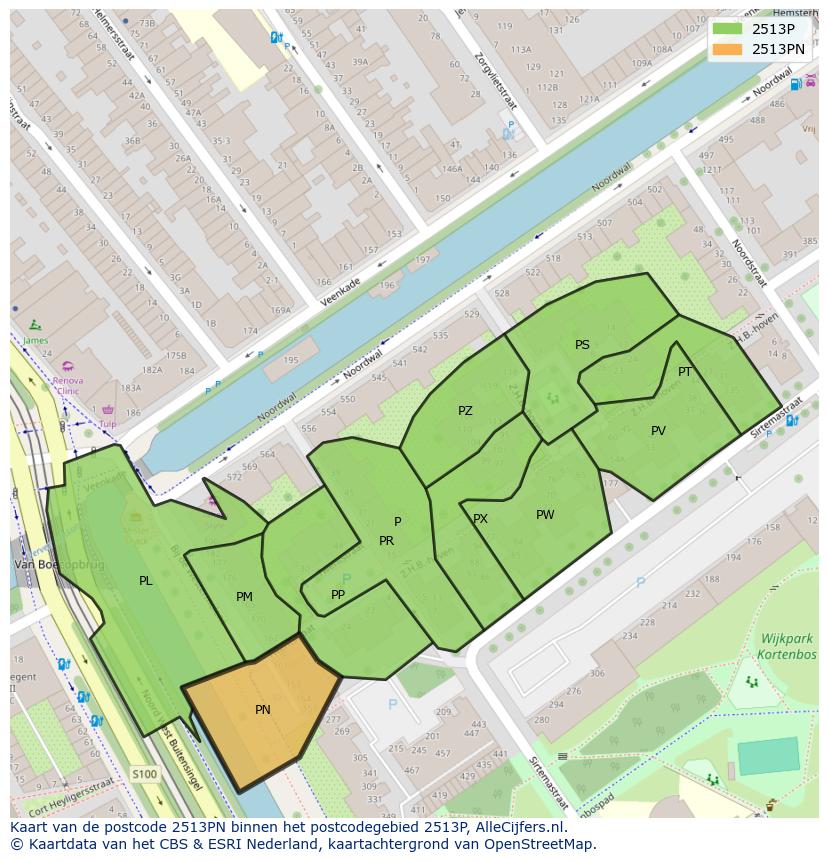 Afbeelding van het postcodegebied 2513 PN op de kaart.