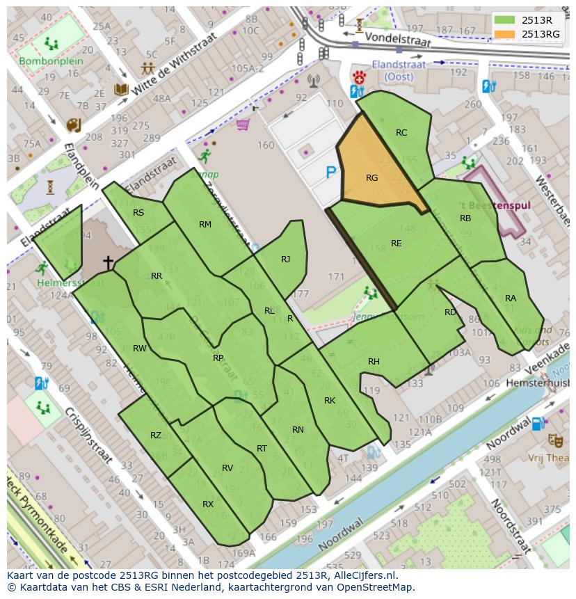 Afbeelding van het postcodegebied 2513 RG op de kaart.