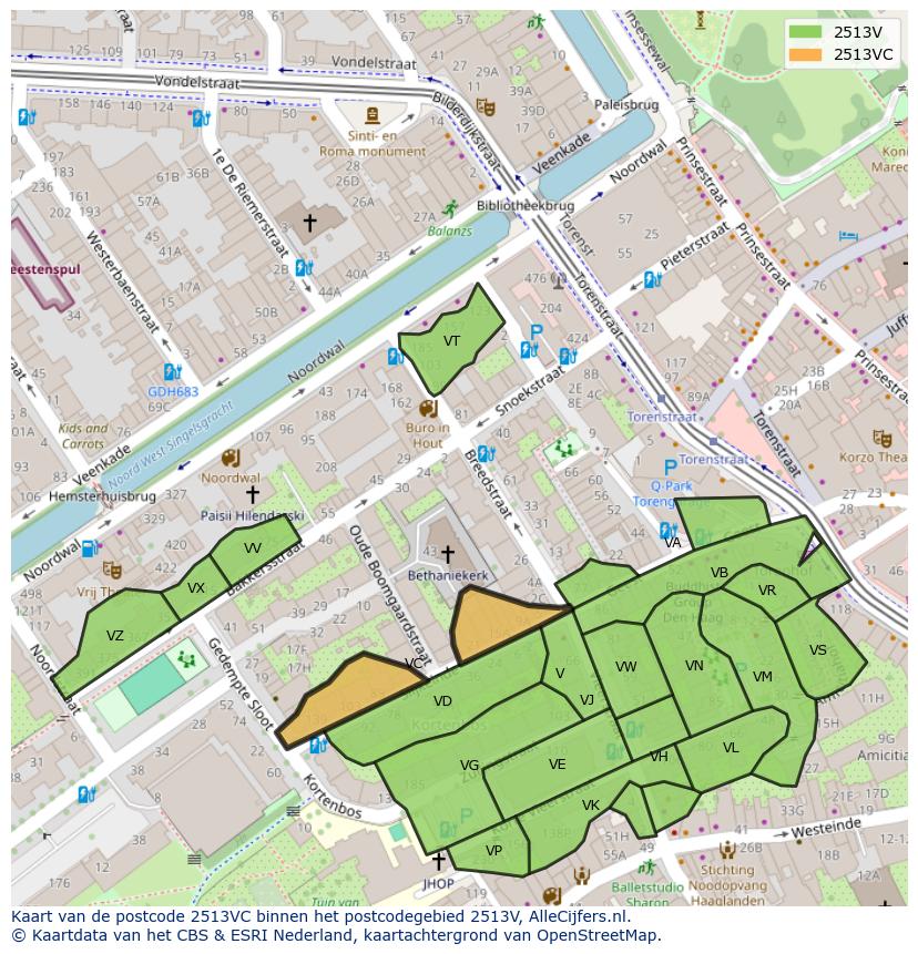 Afbeelding van het postcodegebied 2513 VC op de kaart.