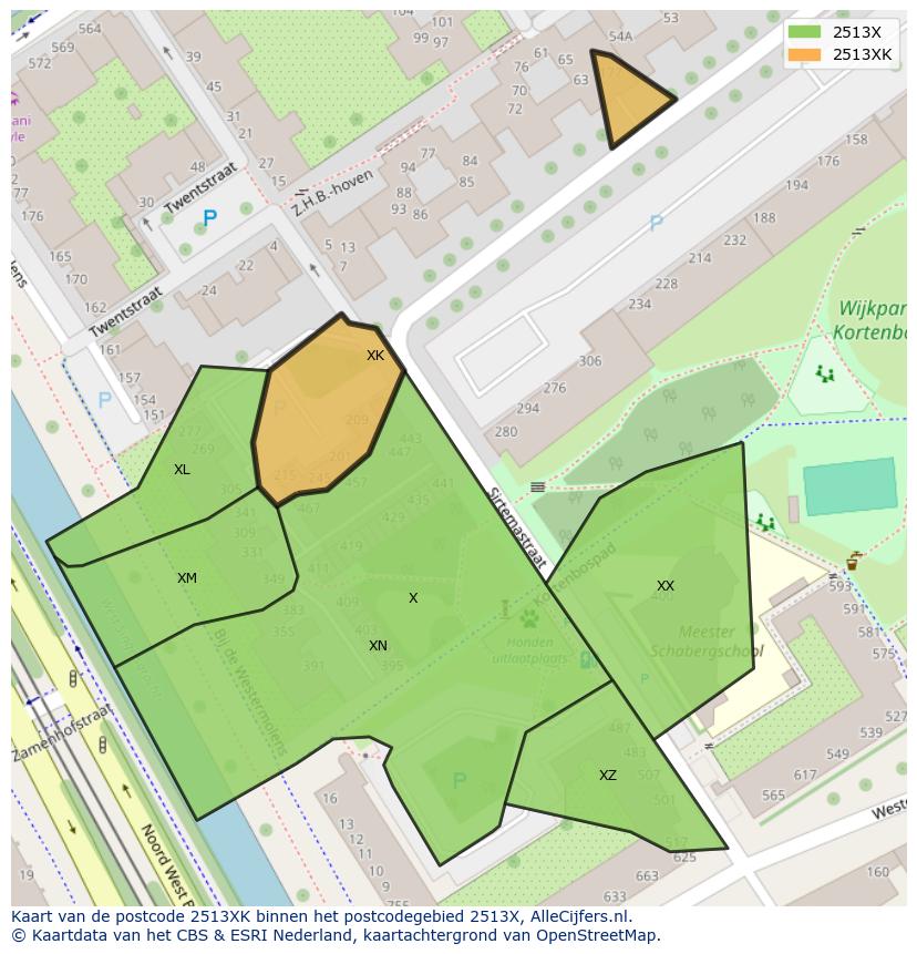 Afbeelding van het postcodegebied 2513 XK op de kaart.