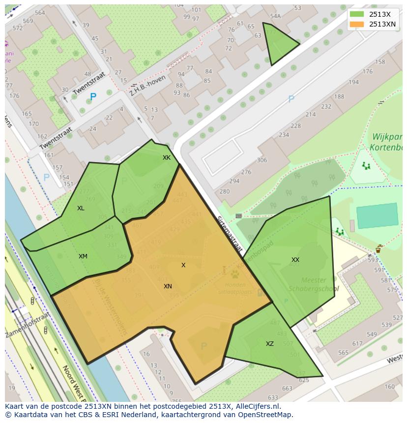 Afbeelding van het postcodegebied 2513 XN op de kaart.
