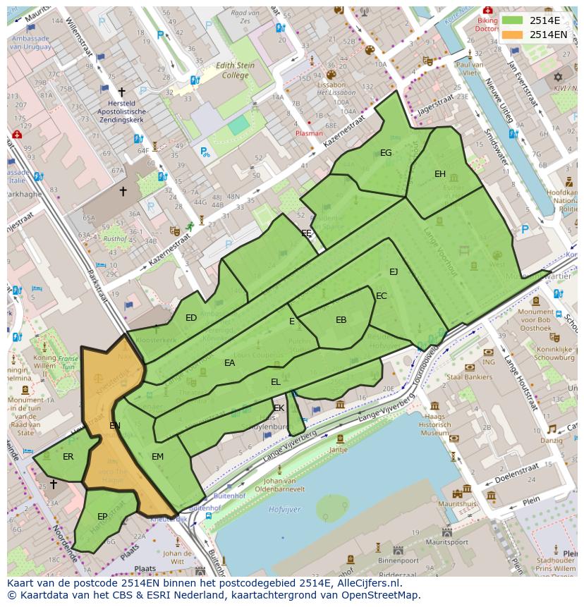 Afbeelding van het postcodegebied 2514 EN op de kaart.