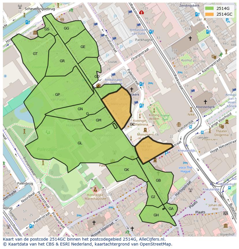 Afbeelding van het postcodegebied 2514 GC op de kaart.