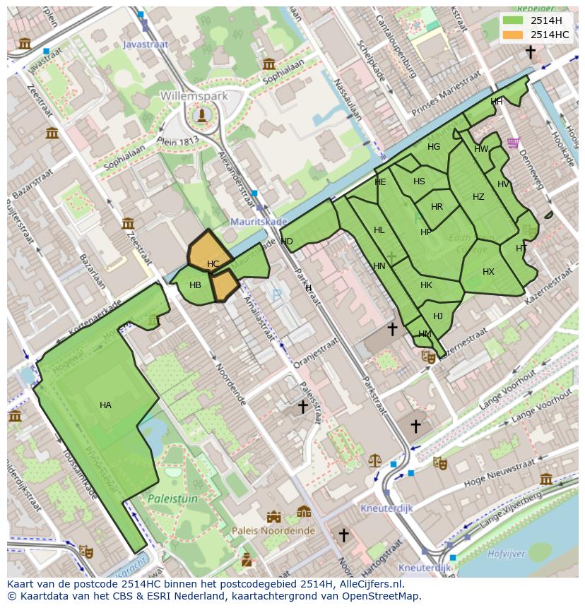 Afbeelding van het postcodegebied 2514 HC op de kaart.