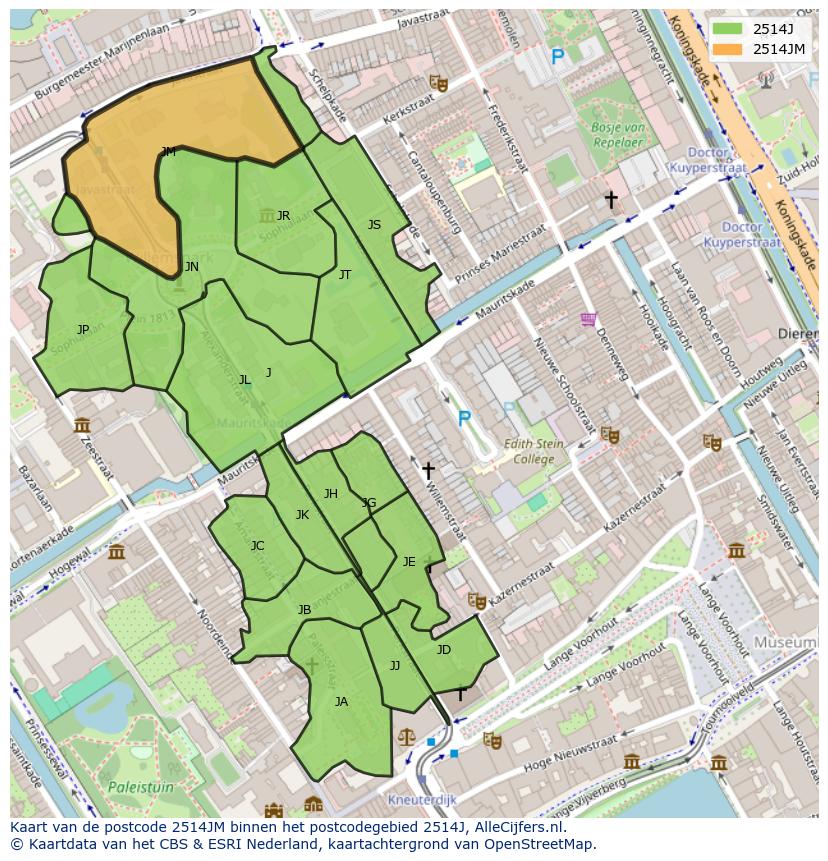 Afbeelding van het postcodegebied 2514 JM op de kaart.
