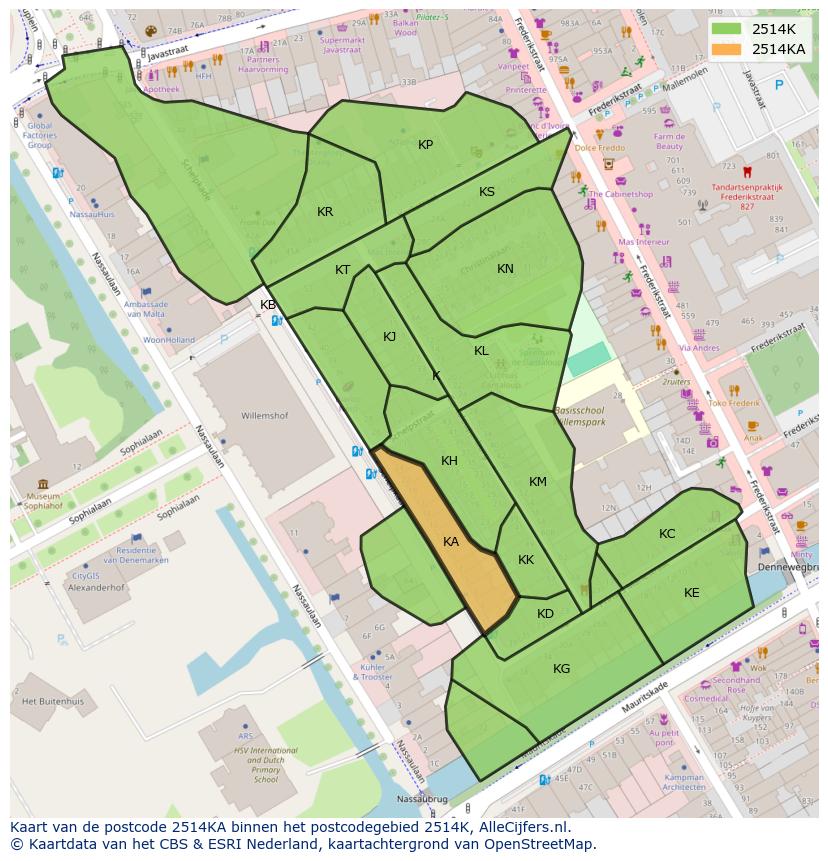 Afbeelding van het postcodegebied 2514 KA op de kaart.