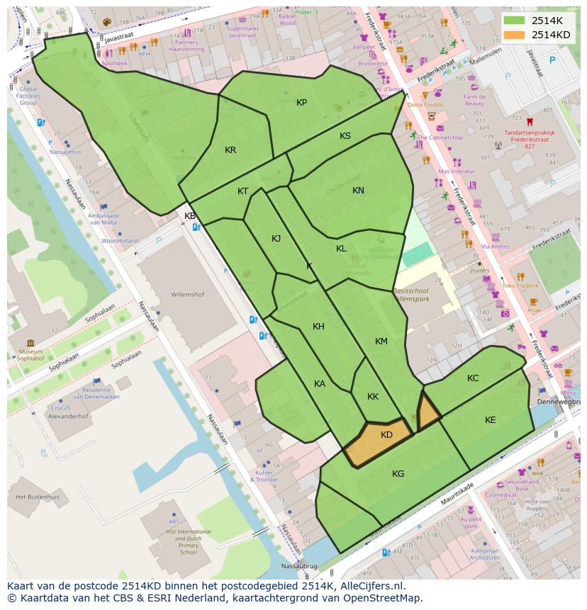 Afbeelding van het postcodegebied 2514 KD op de kaart.