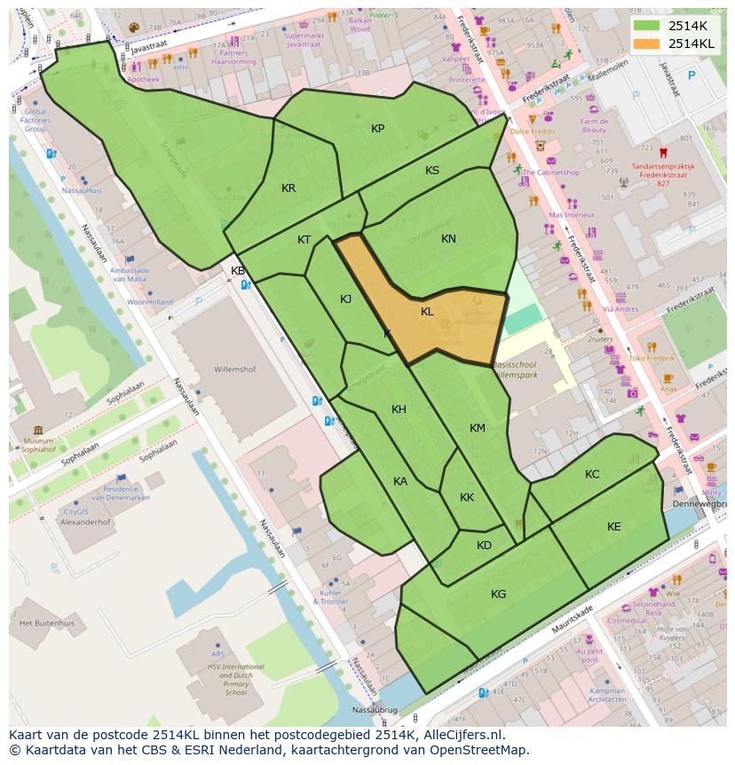 Afbeelding van het postcodegebied 2514 KL op de kaart.