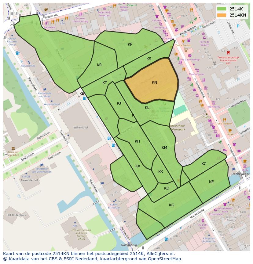 Afbeelding van het postcodegebied 2514 KN op de kaart.