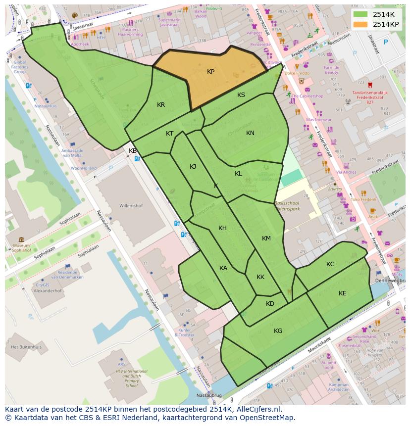 Afbeelding van het postcodegebied 2514 KP op de kaart.