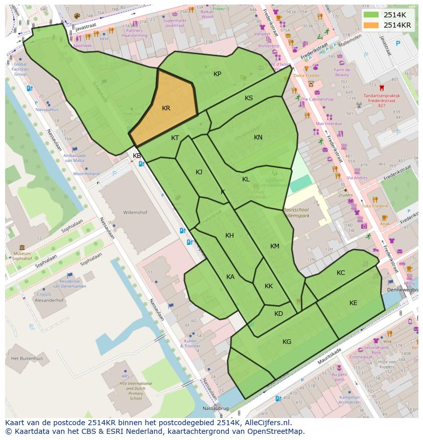 Afbeelding van het postcodegebied 2514 KR op de kaart.