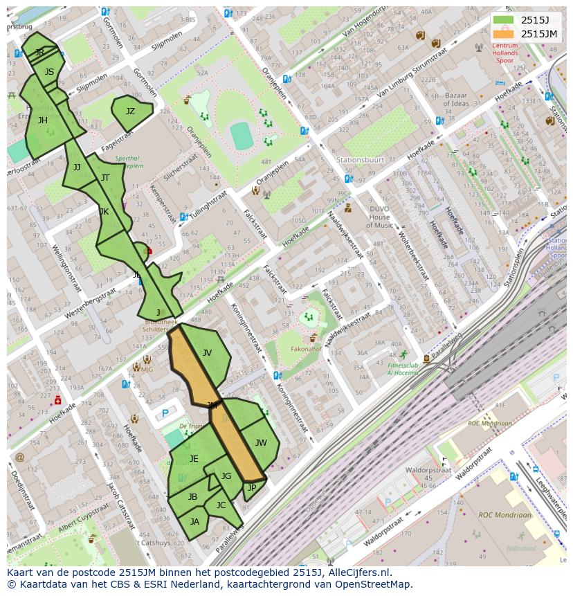 Afbeelding van het postcodegebied 2515 JM op de kaart.