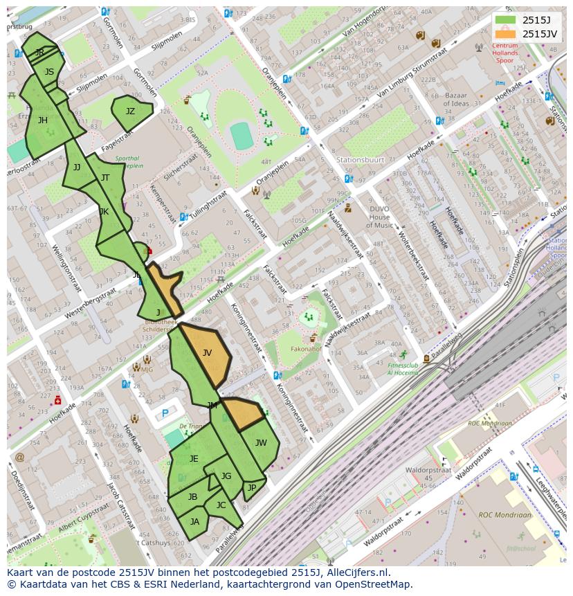 Afbeelding van het postcodegebied 2515 JV op de kaart.