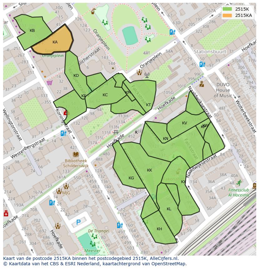 Afbeelding van het postcodegebied 2515 KA op de kaart.