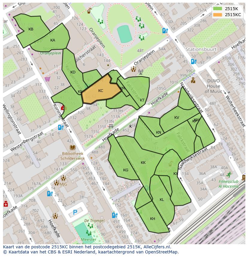 Afbeelding van het postcodegebied 2515 KC op de kaart.