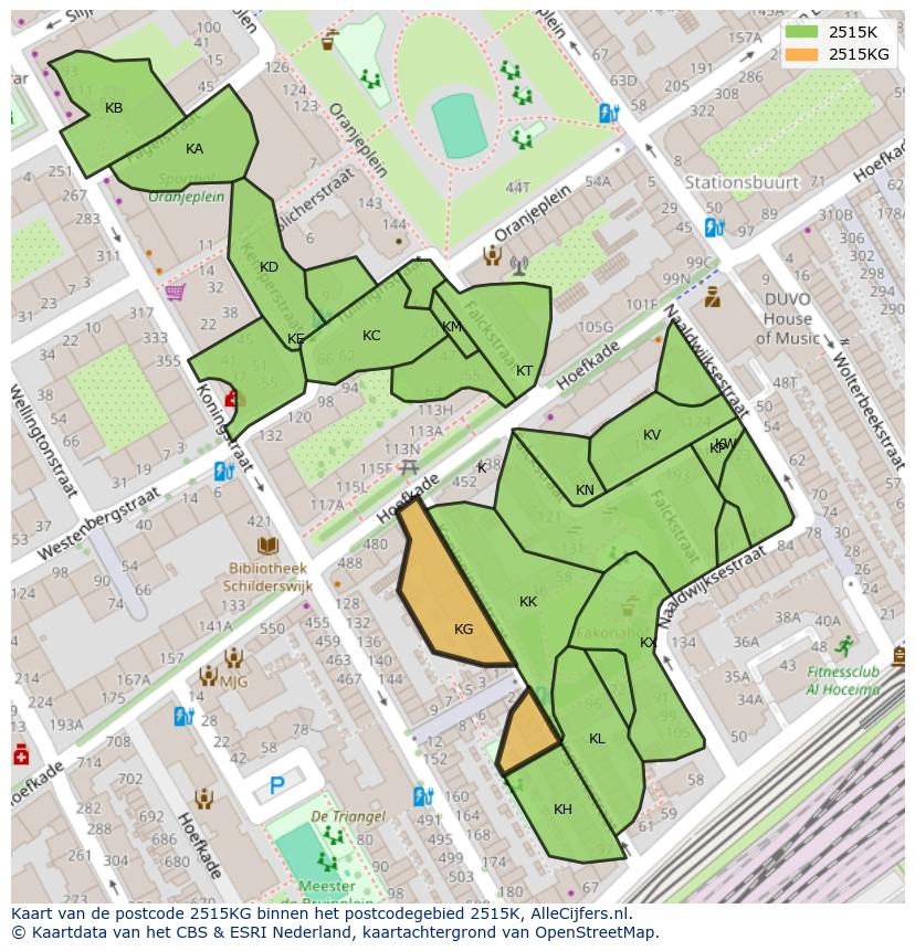 Afbeelding van het postcodegebied 2515 KG op de kaart.