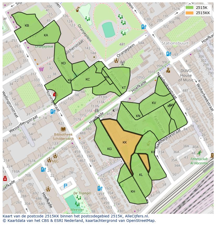Afbeelding van het postcodegebied 2515 KK op de kaart.